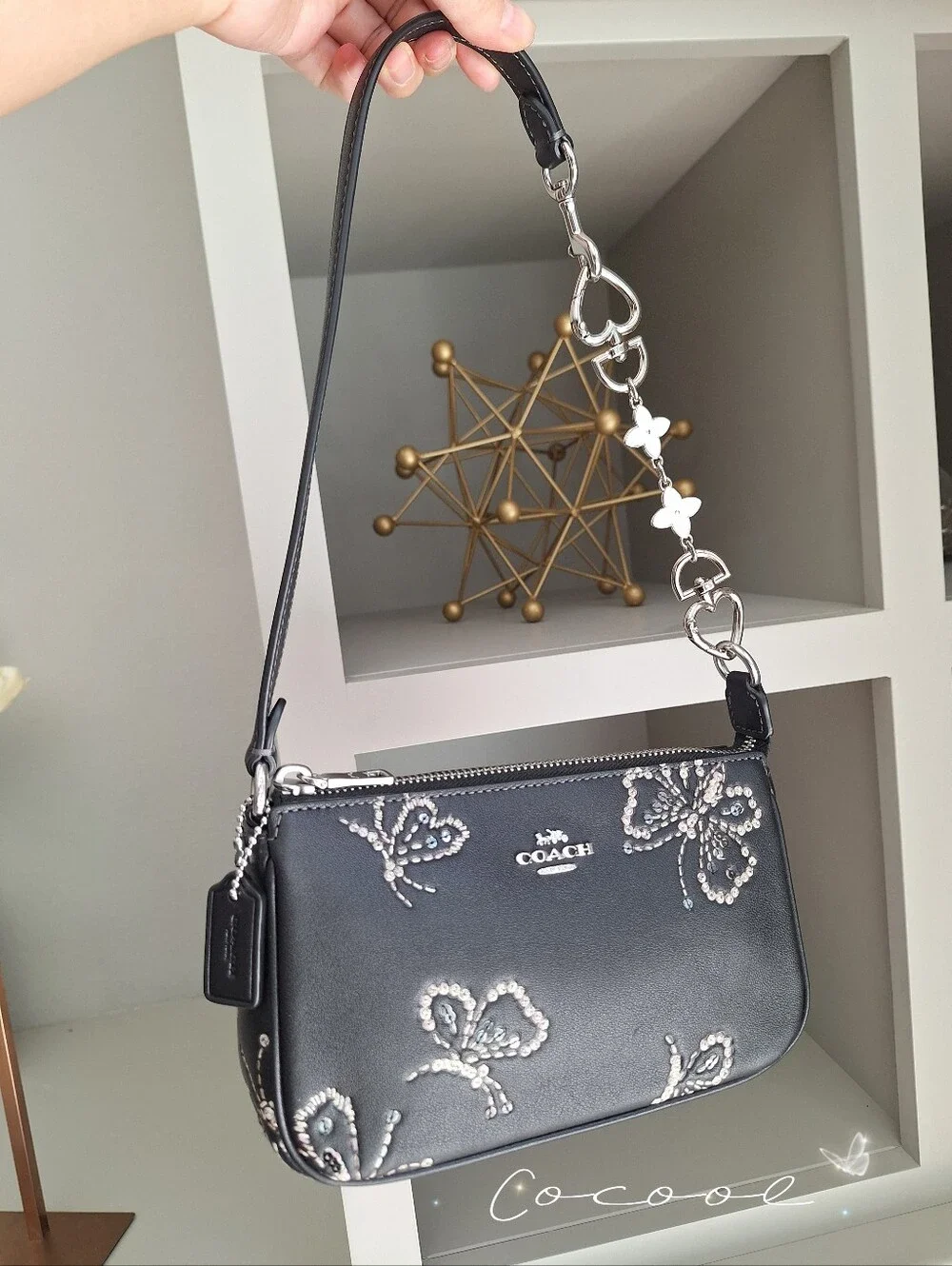 NWT Coach Nolita 19 With Sparkly Butterfly Print CCF58 Silver Black Multi